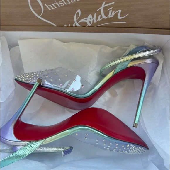 Christian Louboutin Blue D'Orsay Heels with Glitter Embellishments - Picture 12 of 15